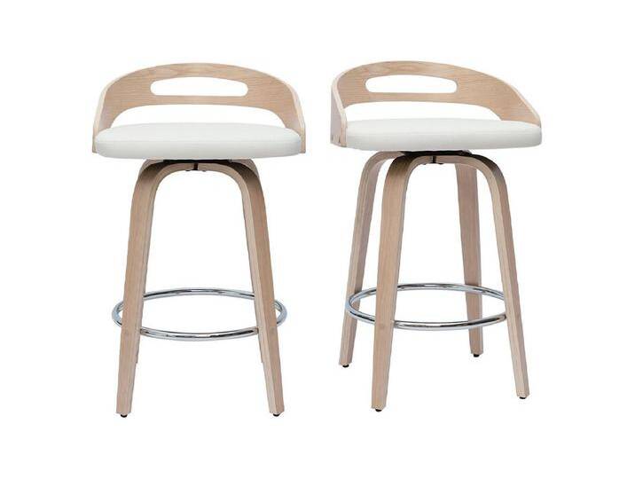 Barhocker helles Holz und weißes Polyurethan 65 cm 2er-Set MANO von Kauf-Unique Marketplace
