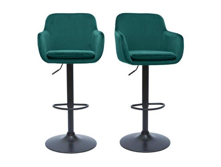 Barhocker höhenverstellbar aus petrolblauem Samt und schwarzem Metall (2er-Set) AMIKA von Kauf-Unique Marketplace