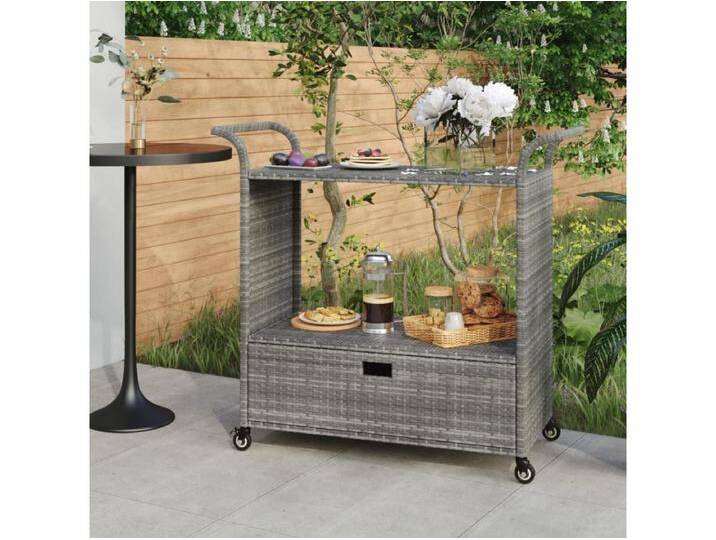 Barwagen mit Schublade Grau 100x45x97 cm Poly Rattan von Kauf-Unique Marketplace