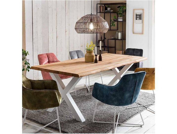 Baumkanten Esszimmertisch aus Eiche Massivholz und Metall modern von Kauf-Unique Marketplace