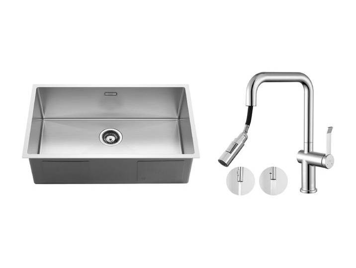 Becken Küchenspüle 74*44*20CM, Gebürsteter Edelstahl mit Siphon, Überlauf + Küchenarmatur mit Ausziehbarer Brause 360° Drehbar 2 Funktionen von Kauf-Unique Marketplace