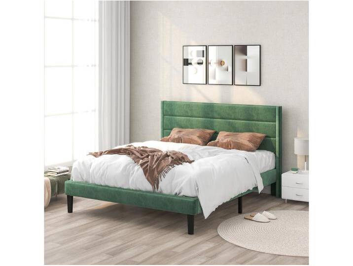 Bett 140 x 200 cm – grüner Samt – Erwachsenenbett mit Lattenrost und Kopfteil – Matratze nicht inklusive von Kauf-Unique Marketplace