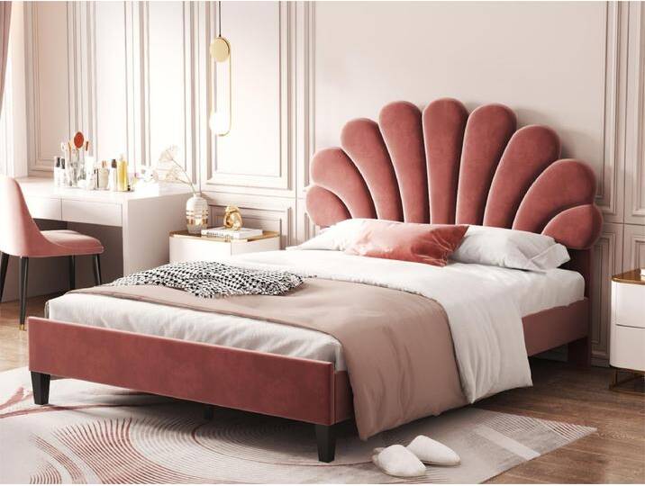 Bett mit Kopfteil – 140 x 200 cm – Samtstoff – Lattenrost – Rot von Kauf-Unique Marketplace