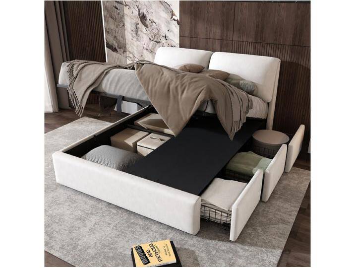 Bett mit Stauraum 140 x 200 cm für Erwachsene mit 3 Schubladen – Samtstoff – Boxspring inklusive – Weiß Bett mit Stauraum 140 x 200 cm für Erwachsene mit 3 Schubladen – Samtstoff – Boxspring inklusive – Weiß von Kauf-Unique Marketplace