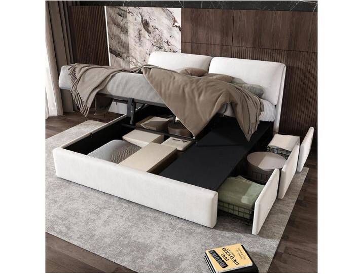 Bett mit Stauraum 180 x 200 cm für Erwachsene mit 3 Schubladen – Samtstoff – Boxspring inklusive – Weiß Bett mit Stauraum 180 x 200 cm für Erwachsene mit 3 Schubladen – Samtstoff – Boxspring inklusive – Weiß von Kauf-Unique Marketplace