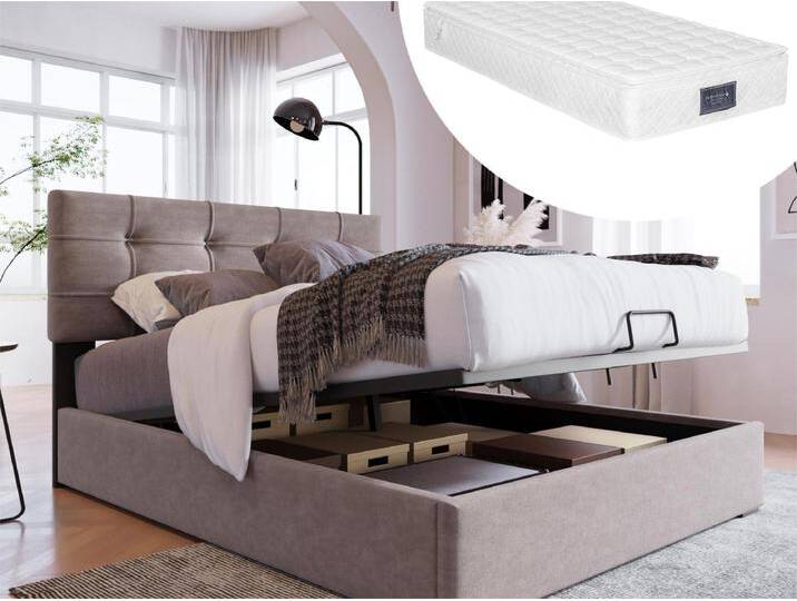 Bett mit Stauraum 90 x 200 cm – Samt – Grau + Matratze von Kauf-Unique Marketplace
