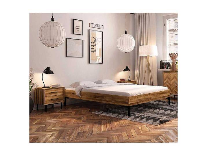 Bett ohne Kopfteil aus Wildeiche Massivholz Vierfußgestell aus Metall Bett ohne Kopfteil aus Wildeiche Massivholz Vierfußgestell aus Metall von Kauf-Unique Marketplace