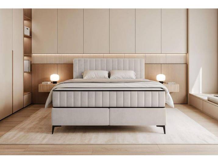 Boxbett 160x200 mit Bettkasten – wasserabweisender Velours - hellbeige - MUFASSO von Kauf-Unique Marketplace