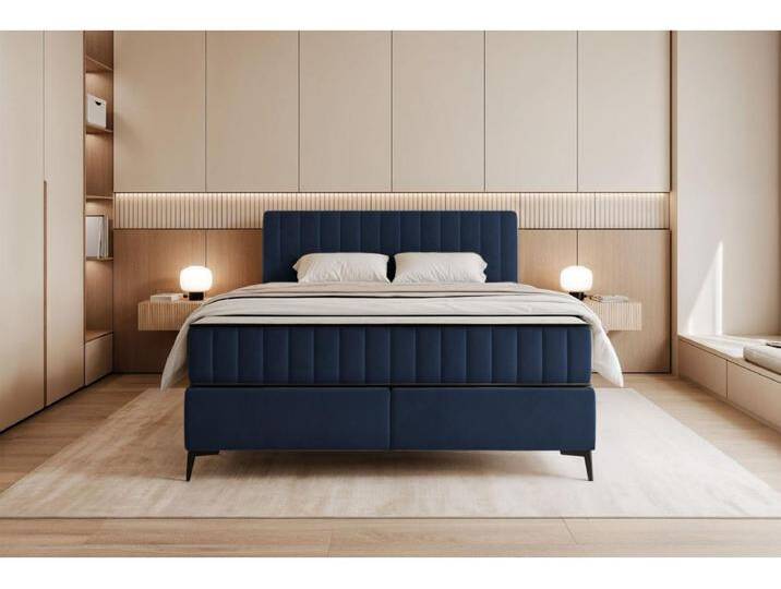 Boxbett 180x200 mit Bettkasten – wasserabweisender Velours - dunkelblau - MUFASSO von Kauf-Unique Marketplace