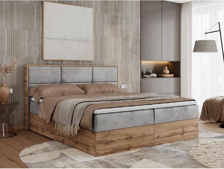Boxspringbett ALBERO 2 mit Topper und Multipocket-Matratze, Stauraum, Holzrahmen - 120x200 cm - H3 - Hellgrau Velvet von Kauf-Unique Marketplace