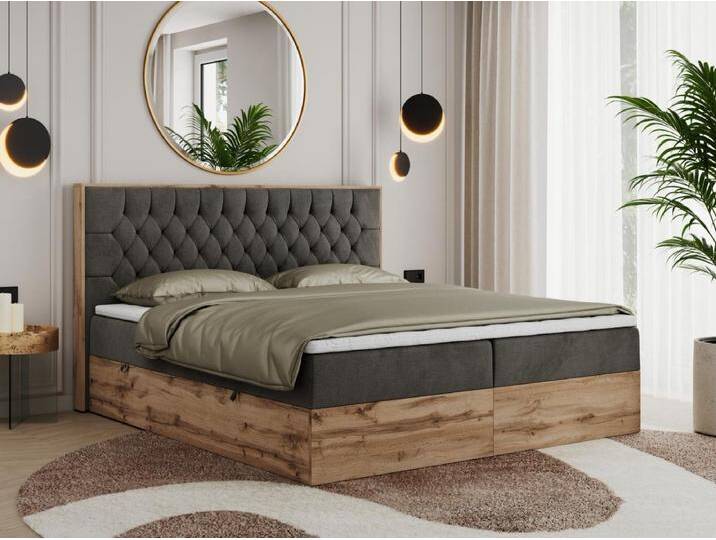 Boxspringbett AMORE - Bett mit Multipocket-Matratze, gesteppte Kopfstütze, Doppelbett für Schlafzimmer - 180x200 cm - H4 - Dunkelgrau Velvet von Kauf-Unique Marketplace