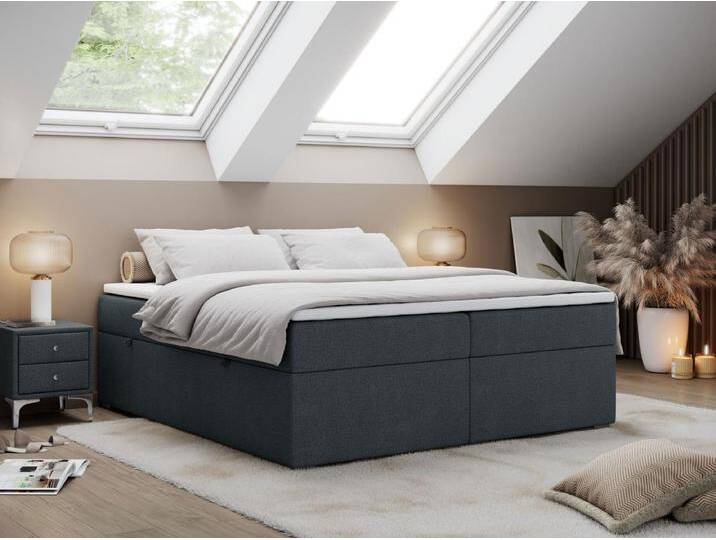 Boxspringbett BESS - Doppelbett mit Stauraum, Polsterbett, Multipocket-Matratzen und Topper - 120x200 cm - H3 - Dunkelgrau Strukture von Kauf-Unique Marketplace