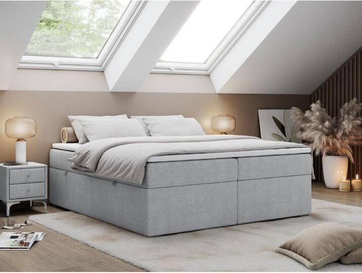 Boxspringbett BESS - Doppelbett mit Stauraum, Polsterbett, Multipocket-Matratzen und Topper - 120x200 cm - H4 - Hellgrau Strukture von Kauf-Unique Marketplace