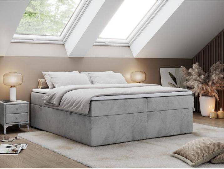 Boxspringbett BESS - Doppelbett mit Stauraum, Polsterbett, Multipocket-Matratzen und Topper - 140x200 cm - H3 - Hellgrau Velvet von Kauf-Unique Marketplace