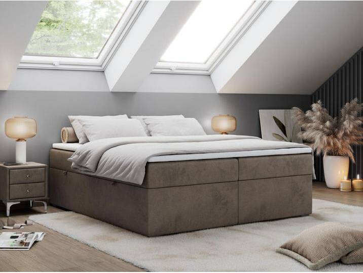 Boxspringbett BESS - Doppelbett mit Stauraum, Polsterbett, Multipocket-Matratzen und Topper - 140x200 cm - H4 - Braun Velvet von Kauf-Unique Marketplace