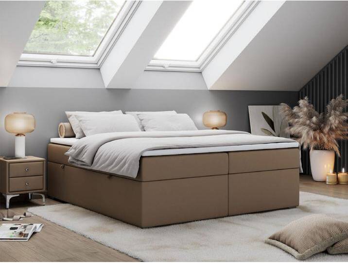 Boxspringbett BESS - Doppelbett mit Stauraum, Polsterbett, Multipocket-Matratzen und Topper - 160x200 cm - H3 - Braun Kunstleder von Kauf-Unique Marketplace