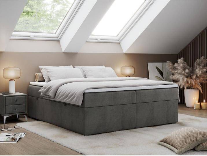 Boxspringbett BESS - Doppelbett mit Stauraum, Polsterbett, Multipocket-Matratzen und Topper - 200x200 cm - H3 - Dunkelgrau Velvet von Kauf-Unique Marketplace