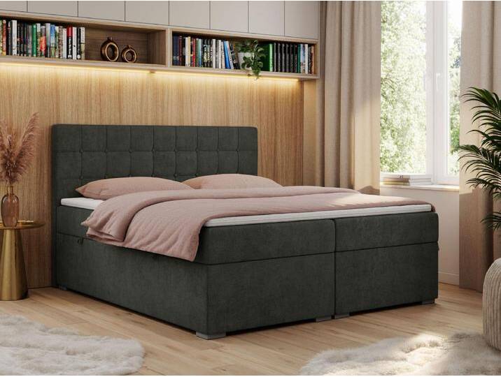 Boxspringbett CARMEN - Polsterbett mit zwei Bettkästen, gesteppte Kopfstütze, Multipocket-Matratze - 140x200 cm - H3 - Dunkelgrau Stukture von Kauf-Unique Marketplace