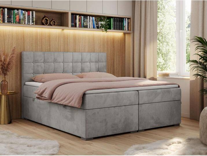 Boxspringbett CARMEN - Polsterbett mit zwei Bettkästen, gesteppte Kopfstütze, Multipocket-Matratze - 180x200 cm - H3 - Hellgrau Velvet von Kauf-Unique Marketplace