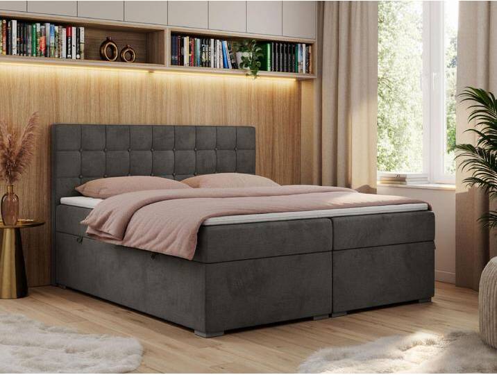 Boxspringbett CARMEN - Polsterbett mit zwei Bettkästen, gesteppte Kopfstütze, Multipocket-Matratze - 200x200 cm - H4 - Dunkelgrau Velvet von Kauf-Unique Marketplace