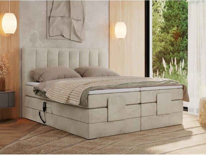 Boxspringbett COMFORTO - Doppelbett, Elektrisch verstellbare, Multipocket-Matratzen und Topper, genähtes Kopfteil - 140x200 cm - H3 - Beige Velvet Boxspringbett COMFORTO - Doppelbett, Elektrisch verstellbare, Multipocket-Matratzen und Topper, genähtes Kopfteil - 140x200 cm - H3 - Beige Velvet von Kauf-Unique Marketplace