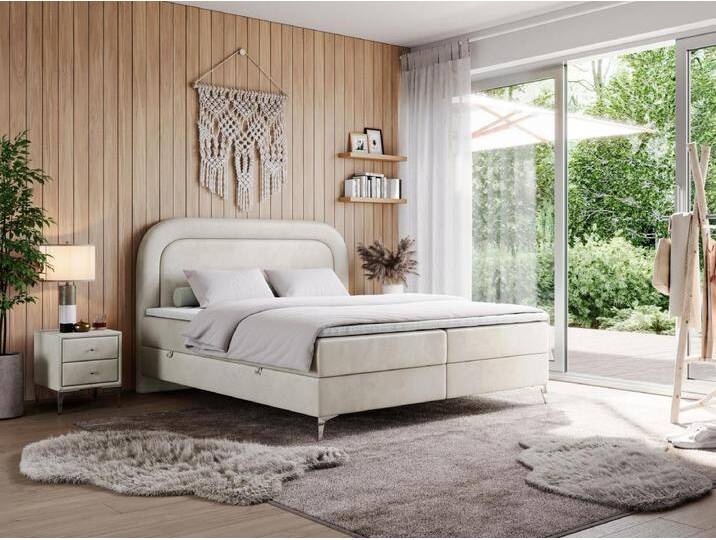 Boxspringbett EIRA - Polsterbett mit Stauraum, Set mit Kopfteil und Multipocket-Matratze, Metallbeine - 120x200 cm - H3 - Beige Velvet von Kauf-Unique Marketplace