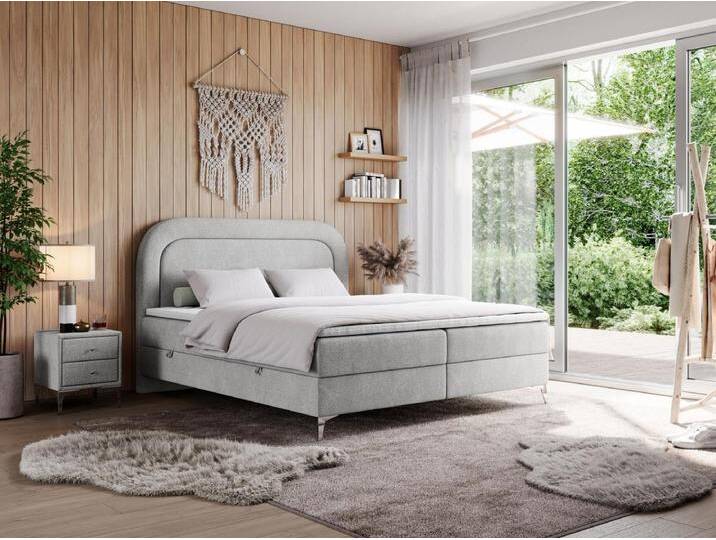 Boxspringbett EIRA - Polsterbett mit Stauraum, Set mit Kopfteil und Multipocket-Matratze, Metallbeine - 120x200 cm - H3 - Hellgrau Strukture von Kauf-Unique Marketplace