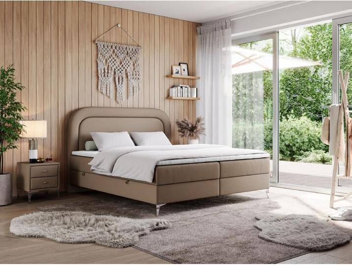Boxspringbett EIRA - Polsterbett mit Stauraum, Set mit Kopfteil und Multipocket-Matratze, Metallbeine - 140x200 cm - H3 - Braun Kunstleder von Kauf-Unique Marketplace
