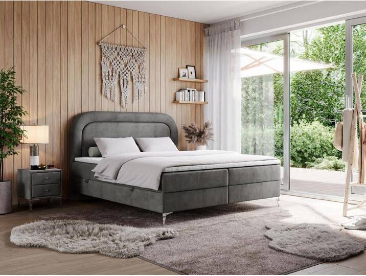 Boxspringbett EIRA - Polsterbett mit Stauraum, Set mit Kopfteil und Multipocket-Matratze, Metallbeine - 160x200 cm - H3 - Dunkelgrau Velvet von Kauf-Unique Marketplace