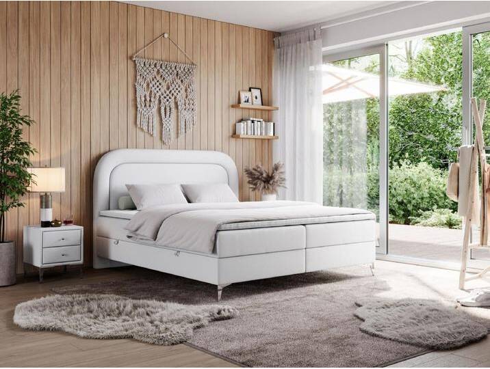 Boxspringbett EIRA - Polsterbett mit Stauraum, Set mit Kopfteil und Multipocket-Matratze, Metallbeine - 160x200 cm - H3 - Weiß Kunstleder von Kauf-Unique Marketplace