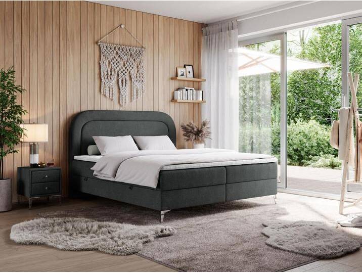 Boxspringbett EIRA - Polsterbett mit Stauraum, Set mit Kopfteil und Multipocket-Matratze, Metallbeine - 160x200 cm - H4 - Dunkelgrau Strukture von Kauf-Unique Marketplace