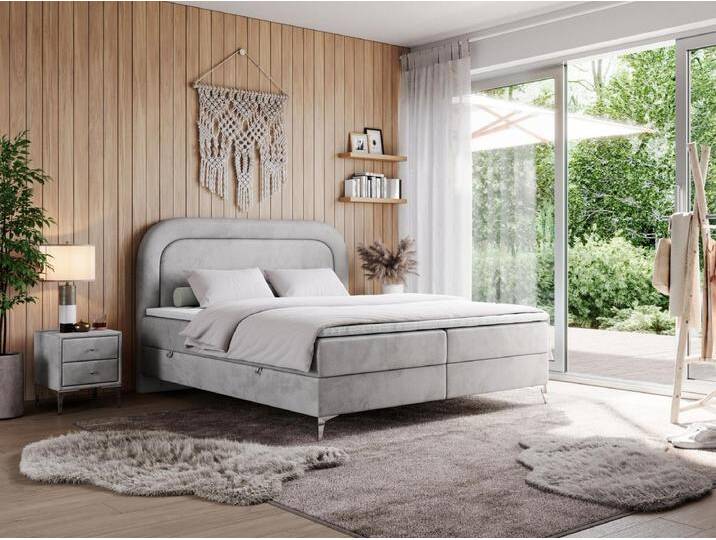 Boxspringbett EIRA - Polsterbett mit Stauraum, Set mit Kopfteil und Multipocket-Matratze, Metallbeine - 200x200 cm - H3 - Hellgrau Velvet von Kauf-Unique Marketplace