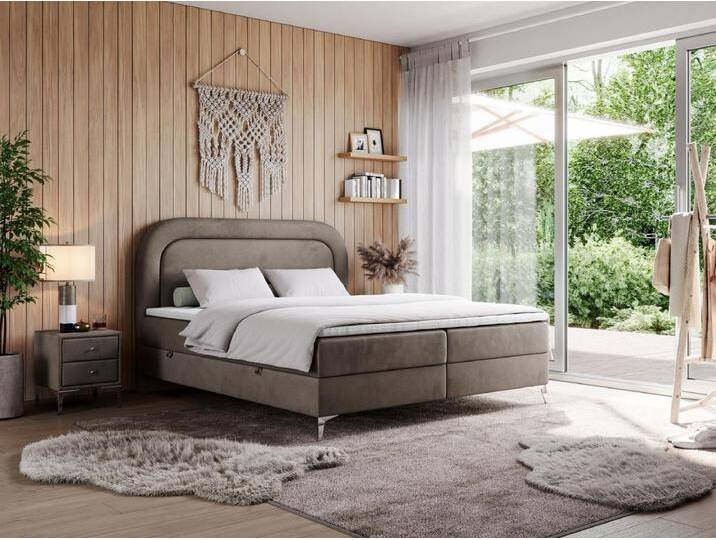 Boxspringbett EIRA - Polsterbett mit Stauraum, Set mit Kopfteil und Multipocket-Matratze, Metallbeine - 200x200 cm - H4 - Braun Velvet von Kauf-Unique Marketplace