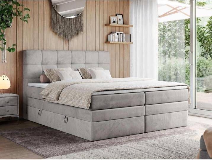 Boxspringbett ERNI KING, gestepptes Kopfteil, zwei Multipocket-Matratze und Topper, mit Stauraum - 180x200 cm - H4 - Hellgrau Velvet Boxspringbett ERNI KING, gestepptes Kopfteil, zwei Multipocket-Matratze und Topper, mit Stauraum - 180x200 cm - H4 - Hellgrau Velvet von Kauf-Unique Marketplace