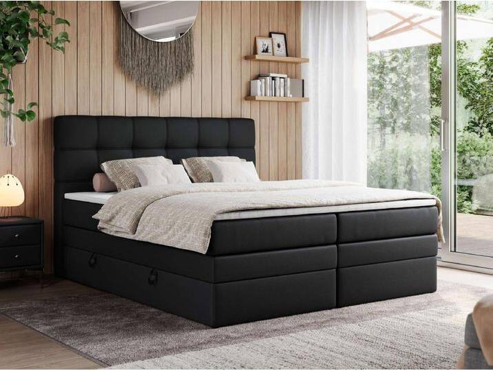 Boxspringbett ERNI KING, gestepptes Kopfteil, zwei Multipocket-Matratze und Topper, mit Stauraum - 180x200 cm - H4 - Schwarz Kunstleder Boxspringbett ERNI KING, gestepptes Kopfteil, zwei Multipocket-Matratze und Topper, mit Stauraum - 180x200 cm - H4 - Schwarz Kunstleder von Kauf-Unique Marketplace