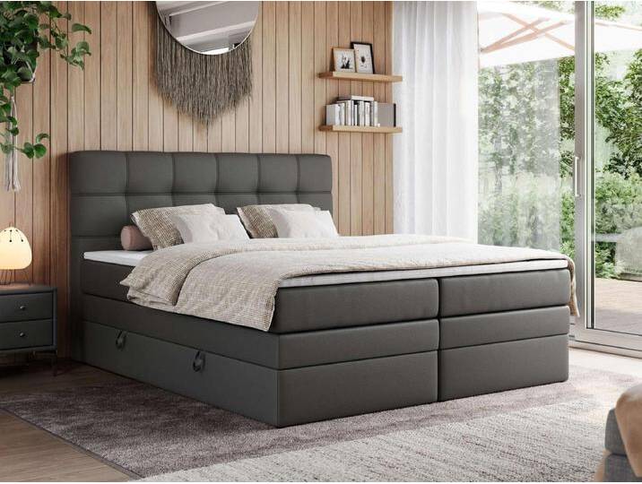 Boxspringbett ERNI KING, gestepptes Kopfteil, zwei Multipocket-Matratze und Topper, mit Stauraum - 200x200 cm - H4 - Dunkelgrau Kunstleder Boxspringbett ERNI KING, gestepptes Kopfteil, zwei Multipocket-Matratze und Topper, mit Stauraum - 200x200 cm - H4 - Dunkelgrau Kunstleder von Kauf-Unique Marketplace
