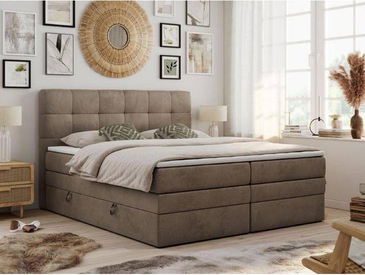 Boxspringbett LUKA KING, mit gestepptem Kopfteil, zwei Bettkästen, Multipocket-Matratze und Topper - 180x200 cm - H4 - Braun Velvet Boxspringbett LUKA KING, mit gestepptem Kopfteil, zwei Bettkästen, Multipocket-Matratze und Topper - 180x200 cm - H4 - Braun Velvet von Kauf-Unique Marketplace