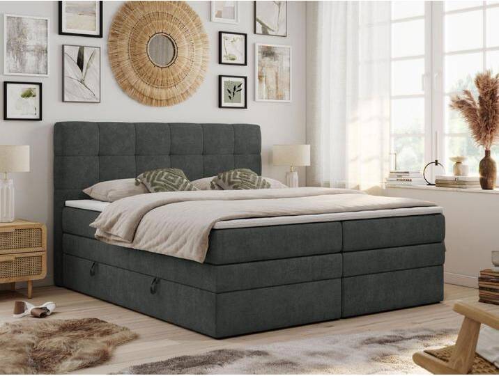Boxspringbett LUKA KING, mit gestepptem Kopfteil, zwei Bettkästen, Multipocket-Matratze und Topper - 200x200 cm - H4 - Dunkelgrau Strukture Boxspringbett LUKA KING, mit gestepptem Kopfteil, zwei Bettkästen, Multipocket-Matratze und Topper - 200x200 cm - H4 - Dunkelgrau Strukture von Kauf-Unique Marketplace