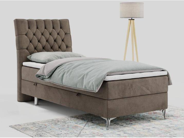 Boxspringbett MILEN - Polsterbett auf Metallbeine, Set mit Multipocket-Matratze, Gesteppte Kopfstütze - 90x200 cm - H3 - Braun Velvet - Links Seite von Kauf-Unique Marketplace