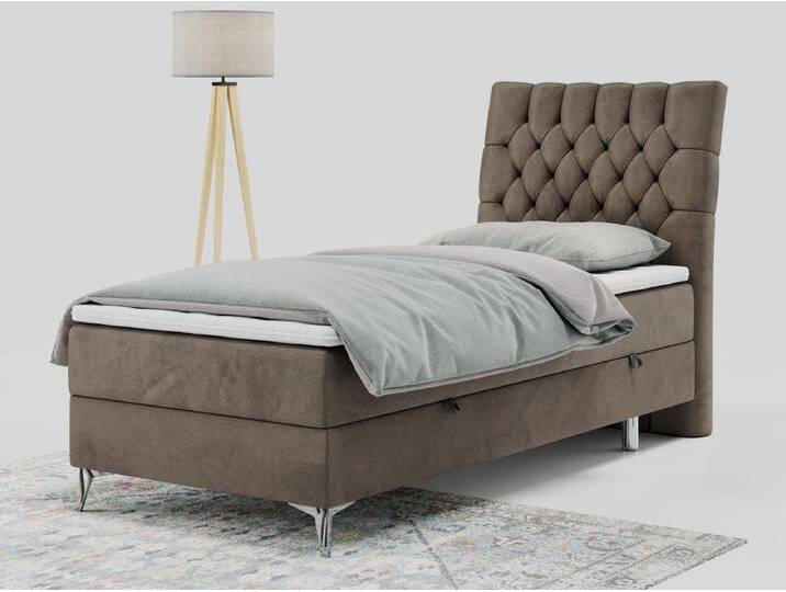 Boxspringbett MILEN - Polsterbett auf Metallbeine, Set mit Multipocket-Matratze, Gesteppte Kopfstütze - 90x200 cm - H3 - Braun Velvet - Rechts Seite von Kauf-Unique Marketplace