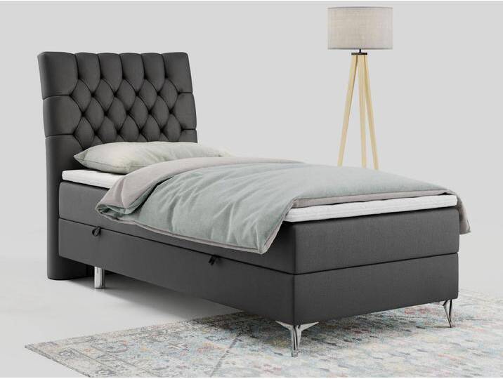 Boxspringbett MILEN - Polsterbett auf Metallbeine, Set mit Multipocket-Matratze, Gesteppte Kopfstütze - 90x200 cm - H3 - Dunkelgrau Kunstleder - Links Seite von Kauf-Unique Marketplace