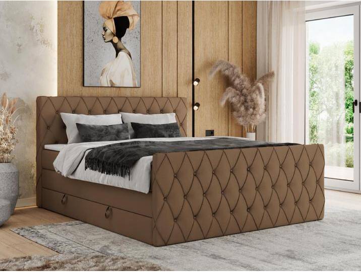 Boxspringbett MIREN KING DUO - für Schlafzimmer mit zwei Multipocket-Matratzen und Topper, gestepptes Kopfteil und Front - 160x200 cm - H4 - Braun Kunstleder Boxspringbett MIREN KING DUO - für Schlafzimmer mit zwei Multipocket-Matratzen und Topper, gestepptes Kopfteil und Front - 160x200 cm - H4 - Braun Kunstleder von Kauf-Unique Marketplace