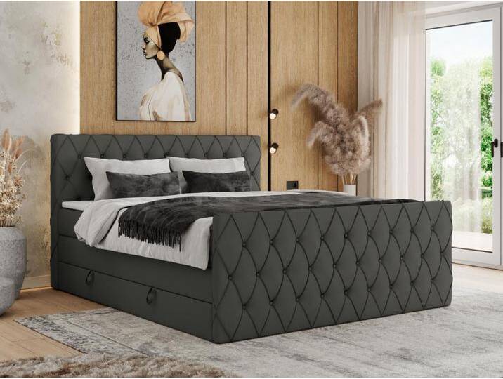 Boxspringbett MIREN KING DUO - für Schlafzimmer mit zwei Multipocket-Matratzen und Topper, gestepptes Kopfteil und Front - 160x200 cm - H4 - Grau Kunstleder Boxspringbett MIREN KING DUO - für Schlafzimmer mit zwei Multipocket-Matratzen und Topper, gestepptes Kopfteil und Front - 160x200 cm - H4 - Grau Kunstleder von Kauf-Unique Marketplace