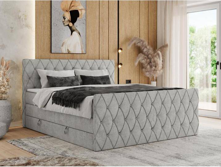Boxspringbett MIREN KING DUO - für Schlafzimmer mit zwei Multipocket-Matratzen und Topper, gestepptes Kopfteil und Front - 160x200 cm - H4 - Hellgrau Strukture Boxspringbett MIREN KING DUO - für Schlafzimmer mit zwei Multipocket-Matratzen und Topper, gestepptes Kopfteil und Front - 160x200 cm - H4 - Hellgrau Strukture von Kauf-Unique Marketplace