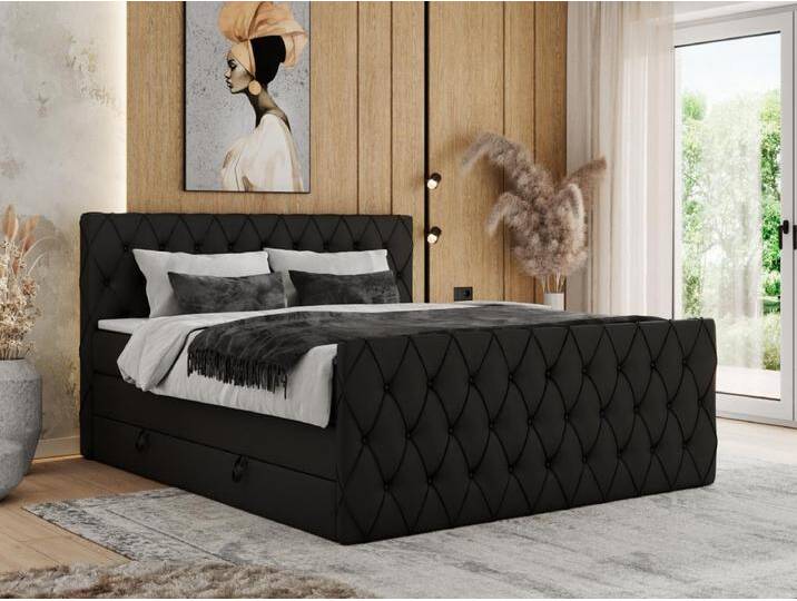 Boxspringbett MIREN KING DUO - für Schlafzimmer mit zwei Multipocket-Matratzen und Topper, gestepptes Kopfteil und Front - 160x200 cm - H4 - Schwarz Kunstleder Boxspringbett MIREN KING DUO - für Schlafzimmer mit zwei Multipocket-Matratzen und Topper, gestepptes Kopfteil und Front - 160x200 cm - H4 - Schwarz Kunstleder von Kauf-Unique Marketplace