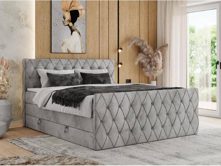 Boxspringbett MIREN KING DUO - für Schlafzimmer mit zwei Multipocket-Matratzen und Topper, gestepptes Kopfteil und Front - 180x200 cm - H4 - Hellgrau Velvet Boxspringbett MIREN KING DUO - für Schlafzimmer mit zwei Multipocket-Matratzen und Topper, gestepptes Kopfteil und Front - 180x200 cm - H4 - Hellgrau Velvet von Kauf-Unique Marketplace