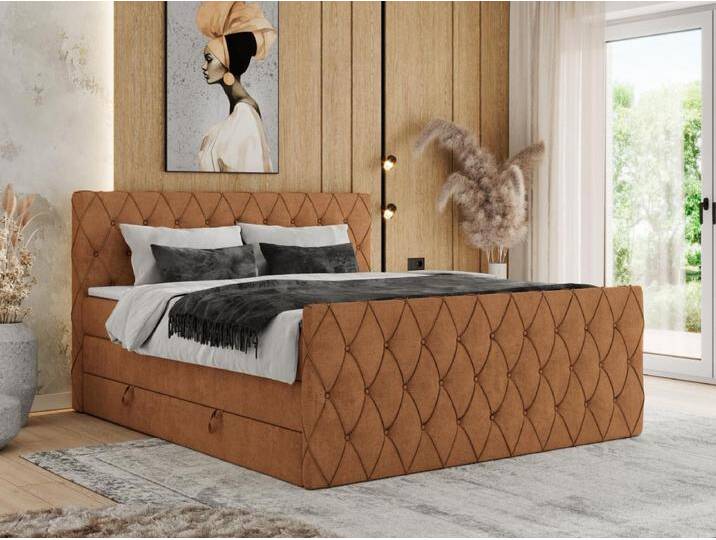 Boxspringbett MIREN KING DUO - für Schlafzimmer mit zwei Multipocket-Matratzen und Topper, gestepptes Kopfteil und Front - 180x200 cm - H4 - Orange Strukture Boxspringbett MIREN KING DUO - für Schlafzimmer mit zwei Multipocket-Matratzen und Topper, gestepptes Kopfteil und Front - 180x200 cm - H4 - Orange Strukture von Kauf-Unique Marketplace