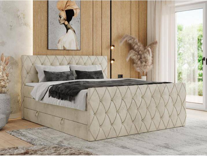 Boxspringbett MIREN KING DUO - für Schlafzimmer mit zwei Multipocket-Matratzen und Topper, gestepptes Kopfteil und Front - 200x200 cm - H4 - Beige Velvet Boxspringbett MIREN KING DUO - für Schlafzimmer mit zwei Multipocket-Matratzen und Topper, gestepptes Kopfteil und Front - 200x200 cm - H4 - Beige Velvet von Kauf-Unique Marketplace