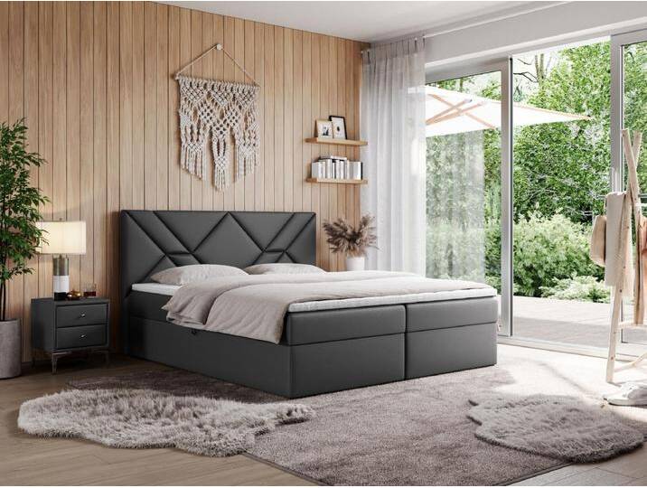 Boxspringbett NEOMI - dekorativem Kopfteil, Polsterbett mit Multipocket-Matratzen, zwei Bettkästen - 120x200 cm - H4 - Hellgrau Strukture von Kauf-Unique Marketplace