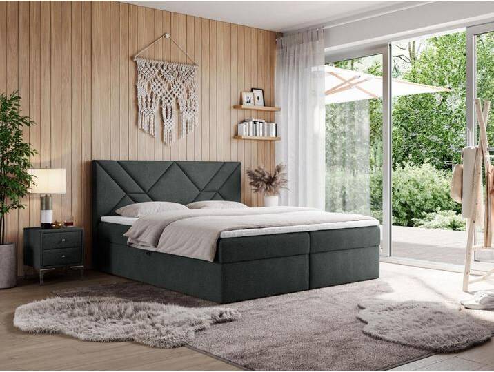 Boxspringbett NEOMI - dekorativem Kopfteil, Polsterbett mit Multipocket-Matratzen, zwei Bettkästen - 200x200 cm - H4 - Hellgrau Strukture von Kauf-Unique Marketplace